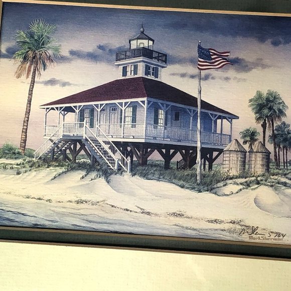 Lighthouse Prints 5x7 Mark Sherman Boca Grande Coney Island Matted Green Decor - Picture 8 of 10
